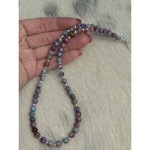 Native American Sterling Silver Navajo Pearl Purple Sea Jasper Necklace 18”